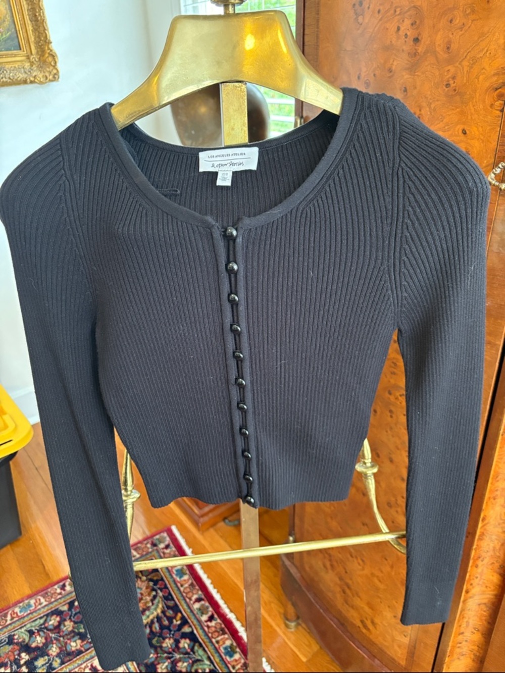& Other Stories Black Button Ribbed Crop Cardigan